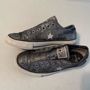 CONVERSE ONE STAR SILVER GLITTER LOW TOP NO LACES SNEAKERS SHOES SIZE 6.5